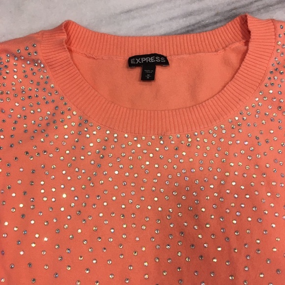 Express Orange Sherbet Crystal Encrusted Sweater - Picture 2 of 8